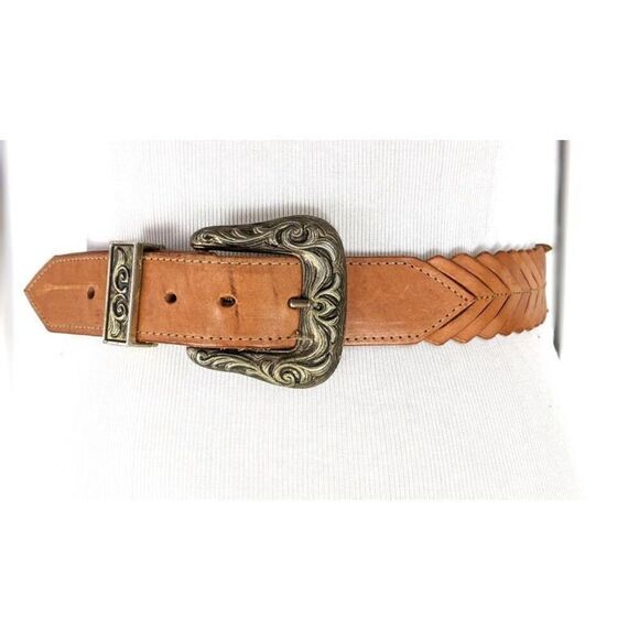 ✨Vintage Milor brown wide leather laser cut western buckle Sz M/L belt✨ main image 7